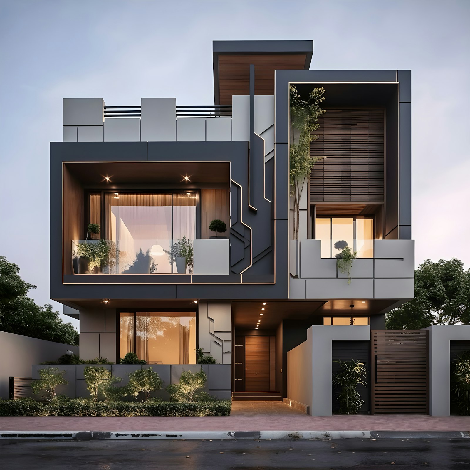 Alacakaranlıkta modern villa